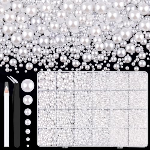 Image of 13000Pcs Flatback Pearls for Crafting (White), Assorted Size 2 /3 /4 /5 /6 /8 /10mm Non Hotfix Half Pearl, Bedazzling Bead for DIY Crafts Clothing Tumblers Mugs Shoes Fabric Embellishment Nail Art Makeup