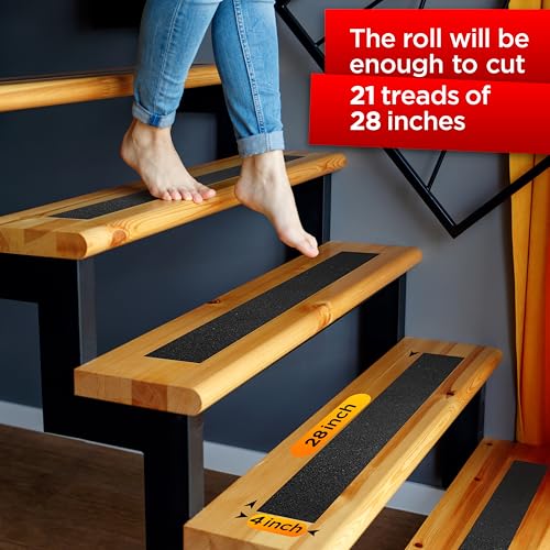 Image of Grip Tape - Heavy Duty Anti Slip Tape for Stairs Outdoor /Indoor Waterproof 4Inch x 50Ft Safety Non Skid Roll for Stair Steps Ramp Traction Tread Staircases Grips Adhesive Non Slip Strips Walk Black
