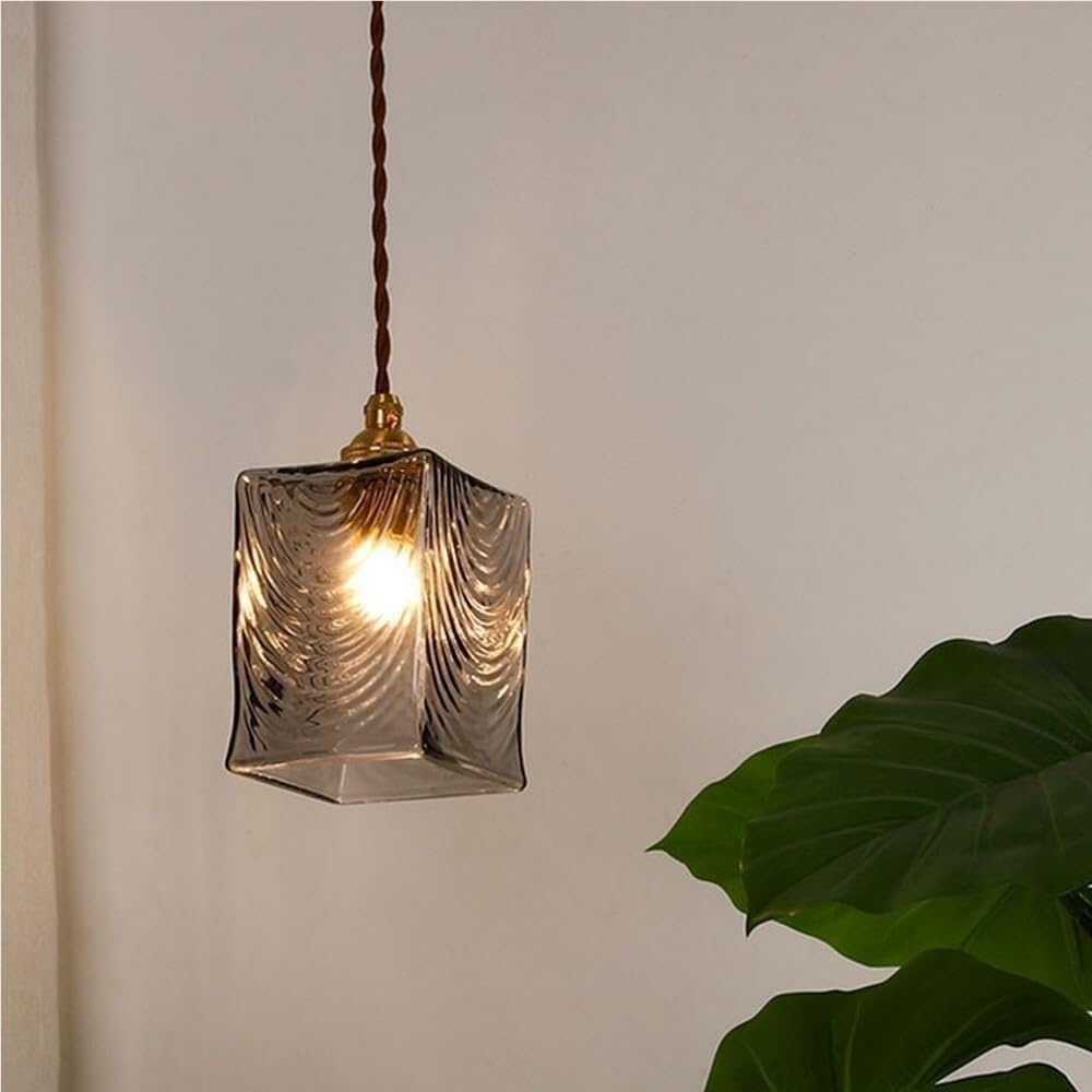 Applique da Parete Moderne in Vetro Grigio Fumo, Lampada da Parete Rettangolare cablata in Ottone con Paralume Semitrasparente, Lampada da Parete Regolabile retrò Vintage per Isola Cucina, Comodi