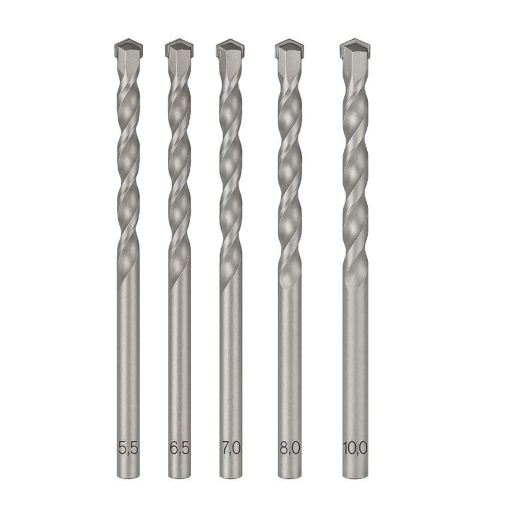 JD Brands Masonry Drill Bits – 5.5mm, 6.5mm, 7mm, 8mm & 10mm – Concrete, Brick, Block, Stone & Wall Drilling Bits – Durable Tungsten Carbide Tip for Power Drills (Full Set)