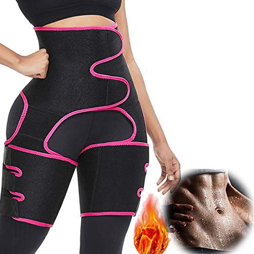 3 in 1 Waist Trainer for Women, Thigh Trimmers for Women Workout Body Shaper Belt, Butt Lifter Exercise Band Everyday Wear Hips Trainer High Waist Trimmers (Rose Red, X-Large)