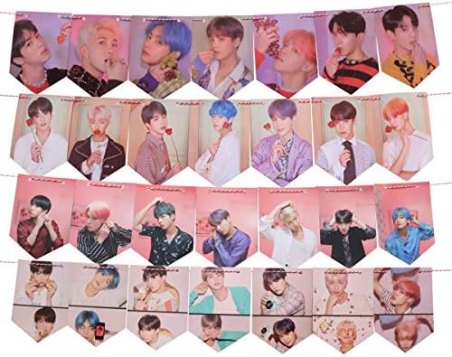 LUOIUI Bangtan Boys Banner 4 Set Map of The Soul Persona Hanging Flags Gift Set for Bangtan Boy Fan Birthday Party Home Decoration 28 Pcs