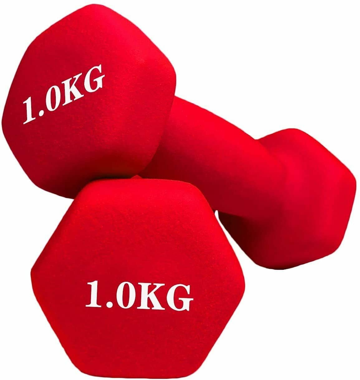 Neoprene Hand Dumbbells Weights (Pair)-1kg, Dumbbells with Hexagonal Shape for Safe Home Fitness Training