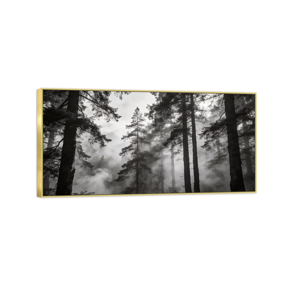 Forest Tree 4 Black White Landscape Canvas Picture 60x120cm Gold Frame