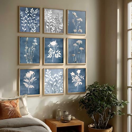 Image of kotart Aesthetic Abstract Floral Art Home Decoration | Boho Floral Paintings With Frame For Living Room Bed Room Hotel Wall Decor Digital Reprint Set of 9 (13X17 inch)