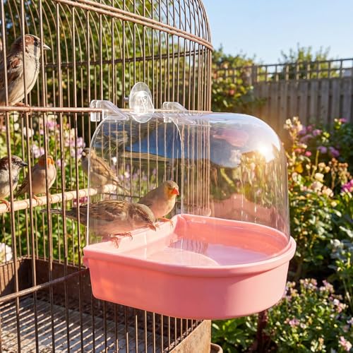 Image of Honeydak 3 Pieces Clear Bird Bath for Cage Parakeet Bird Cage Accessories Hanging Bath Box Parrot Bathing Tub with View for Cockatiel Conure Canary Budgies Parrots (Stylish Color)