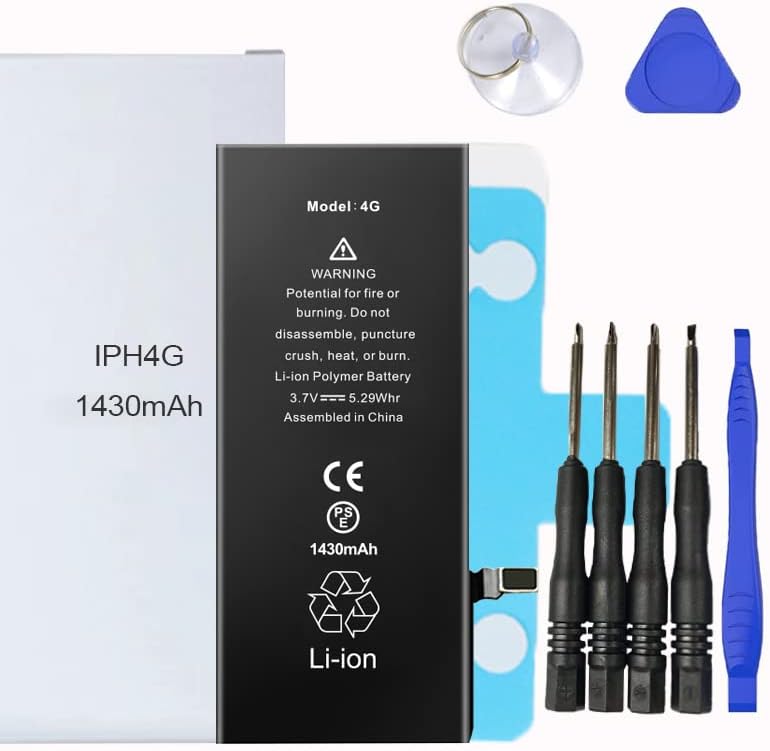 Battery Kit for iPhones Includes Waterproof Sticker, Battery Stickers, MAGNETIC Tools【12 Month Warranty】 (iPhone 4)