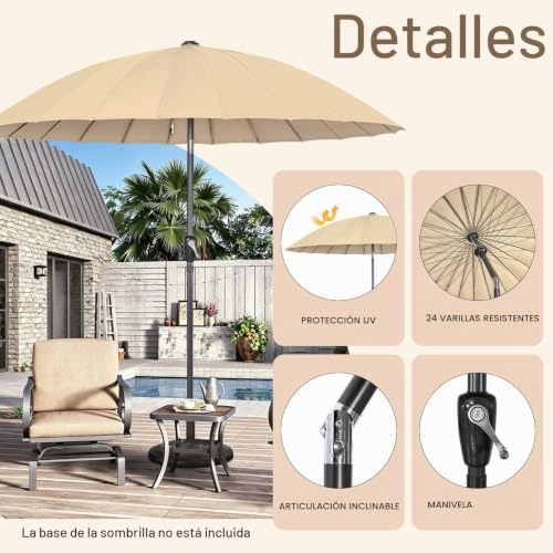 Miniatura 2 de Angel Living 250cm Parasol de Acero de Jardín con Manivela, Sombrilla Inclinada muy Estado con Mástil de Diamentro de 38mm, para Jardín Patío Terraza (Beige)