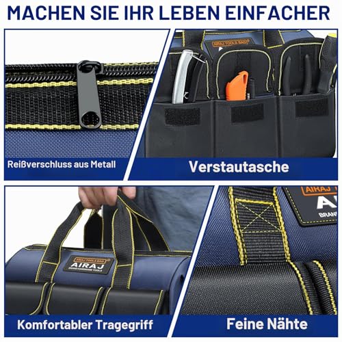 AIRAJ Werkzeugtasche 14\ und 18“,Weit öffnender Werkzeugtasche Mit 5 Taschen,Blau-schwarze Kleine Multifunktionale Aufbewahrungstasche Für Verschiedene Werkzeuge,Elektriker,Zimmermann,Mechaniker