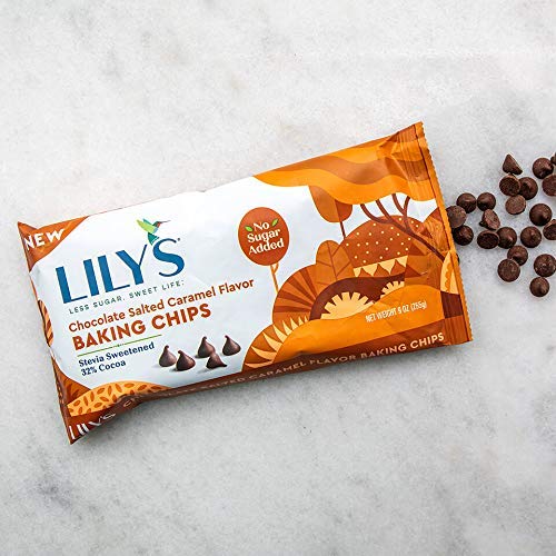 Chocolate Salted Caramel Flavor Baking Chips By Lily's Sweets | Made With Stevia, No Added Sugar, Low-Carb, Keto Friendly | 32% Cocoa | Fair Trade, Gluten-Free & Non-Gmo Ingredients | 9 Oz, 3 Pack #TOP4