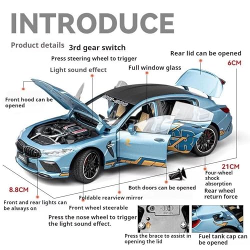 Image of 1:24 M8 Model Cars BM-W M8 Toy Car Die Cast Metal with Light Sound Pullback Openable Door Cars Toy