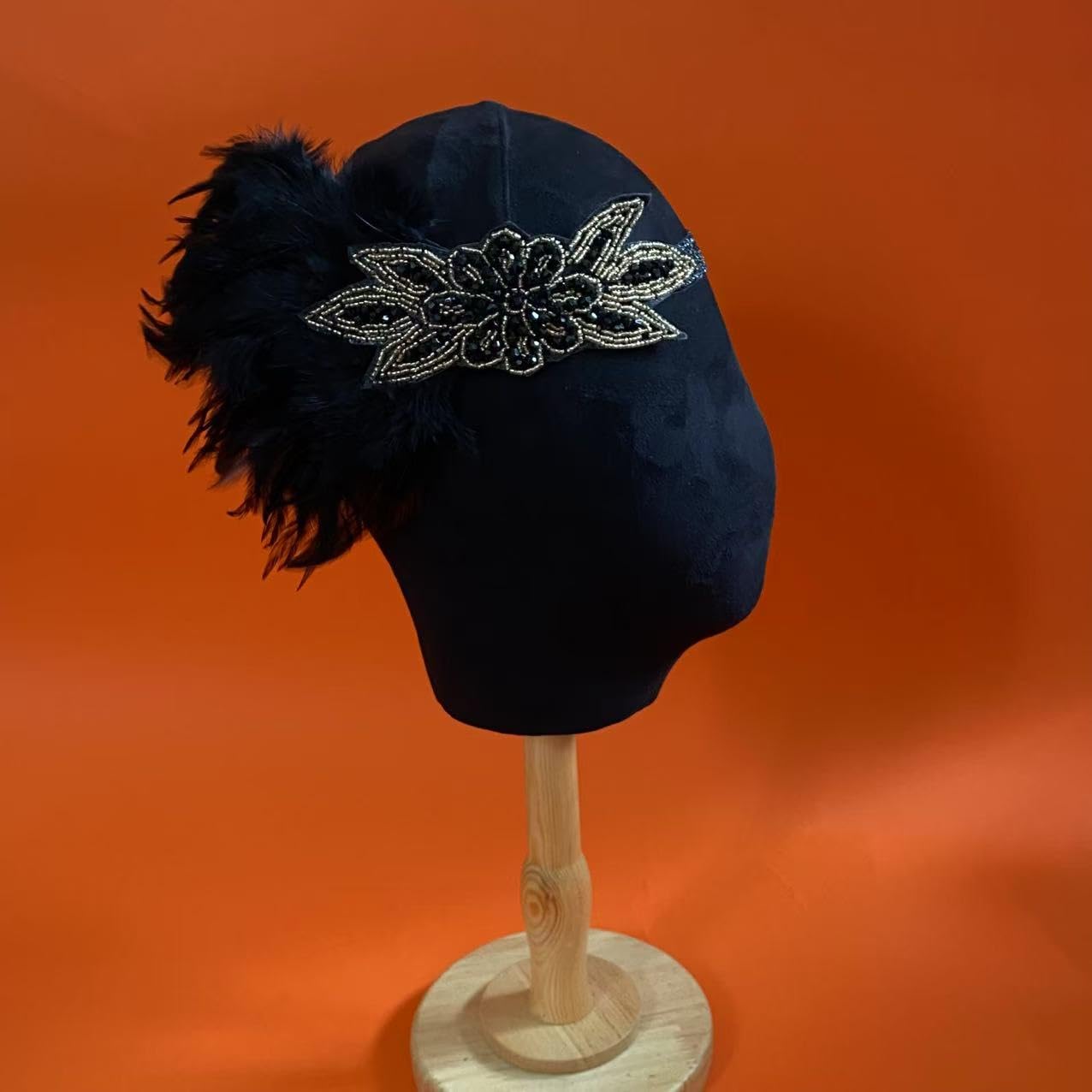 Vintage 1920s Flapper Headpiece Roaring 20s Headband for Women Hair Accessory (Bead Feather Black, one size) - Image 5