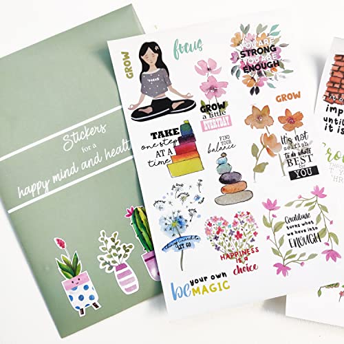 anujarusiya Happy Mind & Healthy Body Stickers - 60 Laminated Journaling Stickers for Scrapbooking & Crafts | Self-Adhesive Paper Decals for Vision Boards & Planner Decorations
