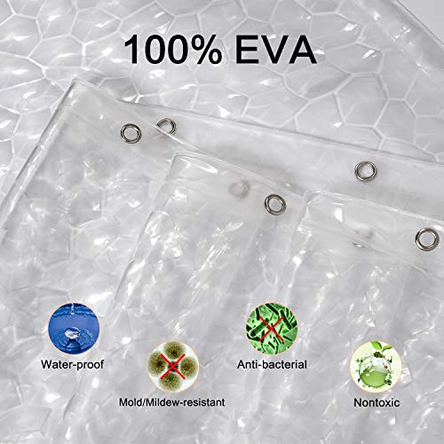 Weltrxe Heavy Duty Eva Shower Curtain Liner With Magnets Waterproof 3D Water Cube Clear Bathroom Shower Curtains, No Chemical Smell, No Odors, 72 X 72 In, 12 Hooks #TOP2