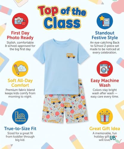 Image of Unique Baby Boys 2pc Shorts Set Outfit Short Sleeve Shirt with Graphic Applique Print and Shorts