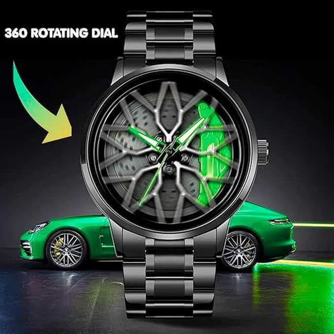 Image of Men's Sport Quartz Watch Car Wheel Multicolour Dial Wheel Dial 360 Rotating Casual Fashion Stainless Steel Alloy Mens &Boy's Luxury Metal Gift Creative Watch