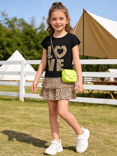 Image of Akyzic Little Girl Skirt Outfit Two Piece Spring Summer Outfit Butterfly Dress Cat Print Skirt Toddler Girl Outfit Set