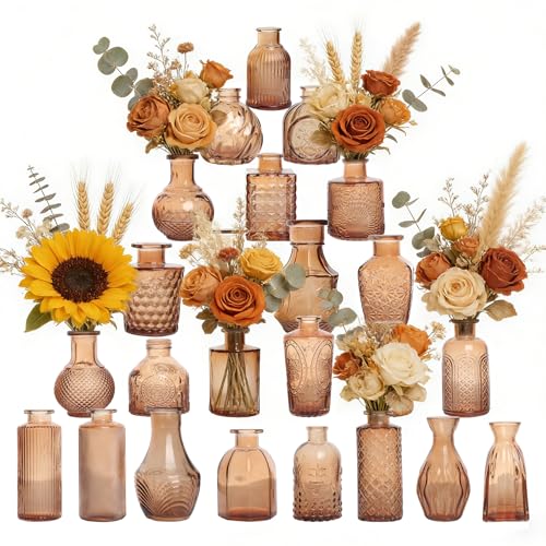 Petal Petite Small Amber Glass Bud Vase Set of 24 for Wedding Centerpieces