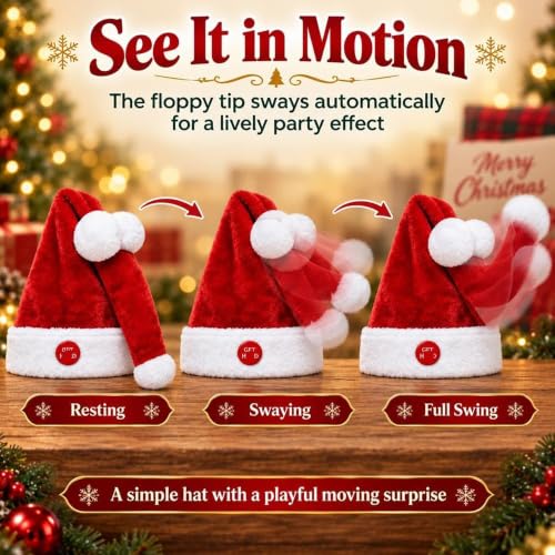 Animated Santa Hat, Moving Christmas Hat with Funny Swinging Design (Red) - image 6