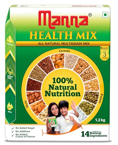 Manna Health Mix 1.2/1.25 Kg, All Natural Nutrition Drink, with 14 ingredients, Zero Sugar. 100% Natural Nutrition