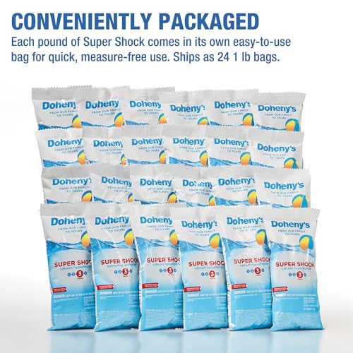 Image of Doheny's Super Pool Shock | Pro-Grade Chlorine Shock, Quick-Dissolving, Fast-Acting 68% Cal-Hypo Granular Pool Shock | 24 x 1lb Bags, Proudly Made in the USA