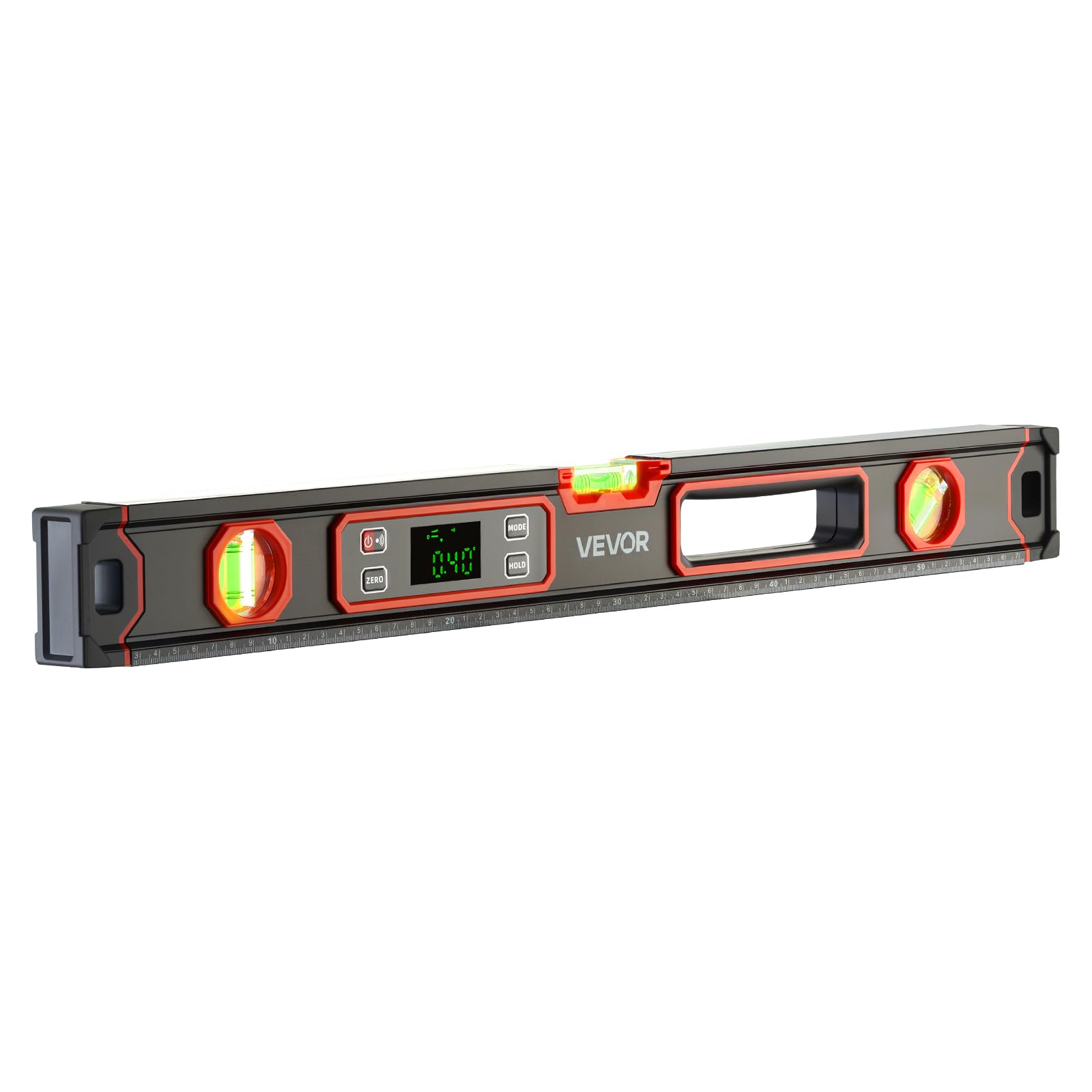 VEVOR Nivel Digital de Aluminio 600 mm, Nivel Electrónico Magnético con Burbujas de 0°/45°/90°, Pantalla LED Retroiluminada, 4 Unidades de Medida, Bolsa para Construcción Bricolaje Hogar Carpintería