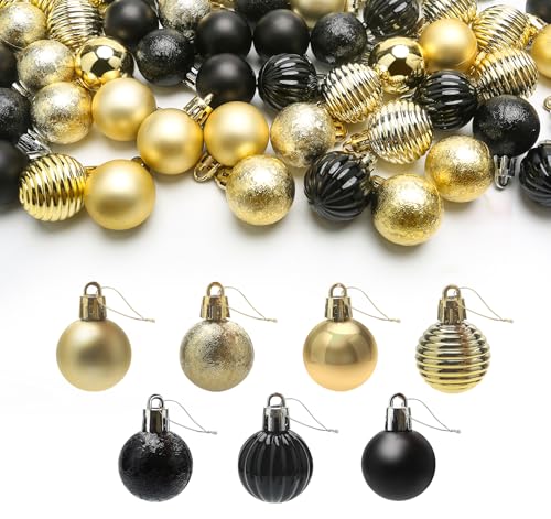 63er Mini Weihnachtskugeln Schwarz Gold Set,Homewit 3CM 7 Designs...