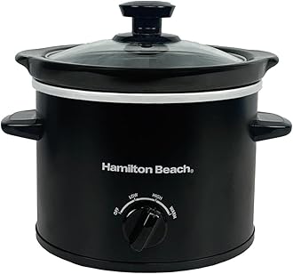 Hamilton Beach 1.8L Mighty Mini Slow Cooker, 90W Energy-Efficient Design, Removable Ceramic Bowl, 3 Heat Settings, Compact for 1-2 People, Easy Clean, Black - HBSC020B