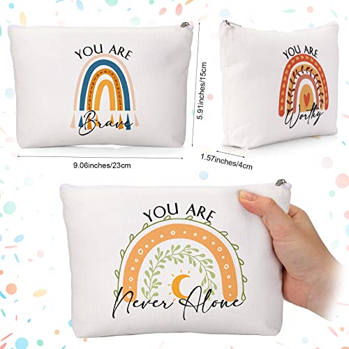 Coume 10 Pcs Rainbow Canvas Makeup Bags Bulk Inspirational Quotes Cosmetic Zipper Personalized Encouragement Travel Pouch Toiletry Bag for Women Girls Teacher Friend Birthday2