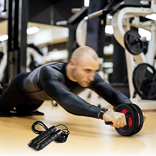 Roda de exercício, Andoer Rolo abdominal com joelheira corda de salto ajustável para home office Gym