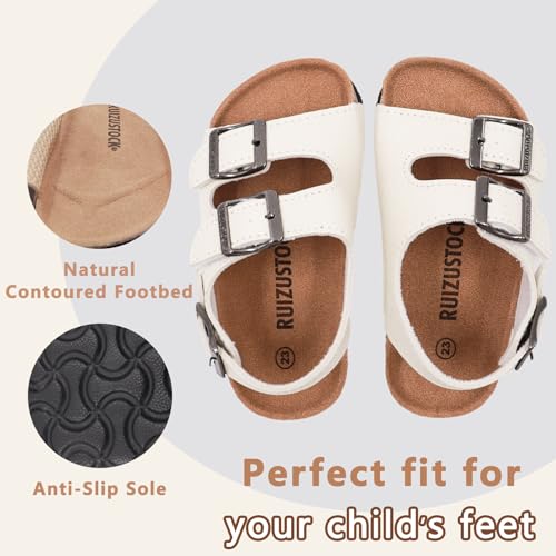 Image of Kid Sandals Boys Girls Comfort Cork Footbed Summer Slides Sandals Toddler Adjustable Buckle Slip-On Sandal Open Toes Casual Flat for Little Kid /Big Kid