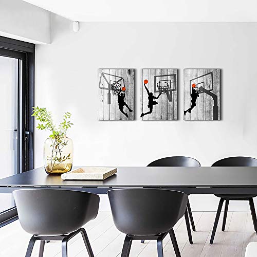 Image of Black and white Canvas Wall Art Decor for living room bathroom and bedroom kitchen artwork Canvas Prints play basketball sport painting 12 inch x 16 inch3spell Wood grain Modern framed office Home decorations