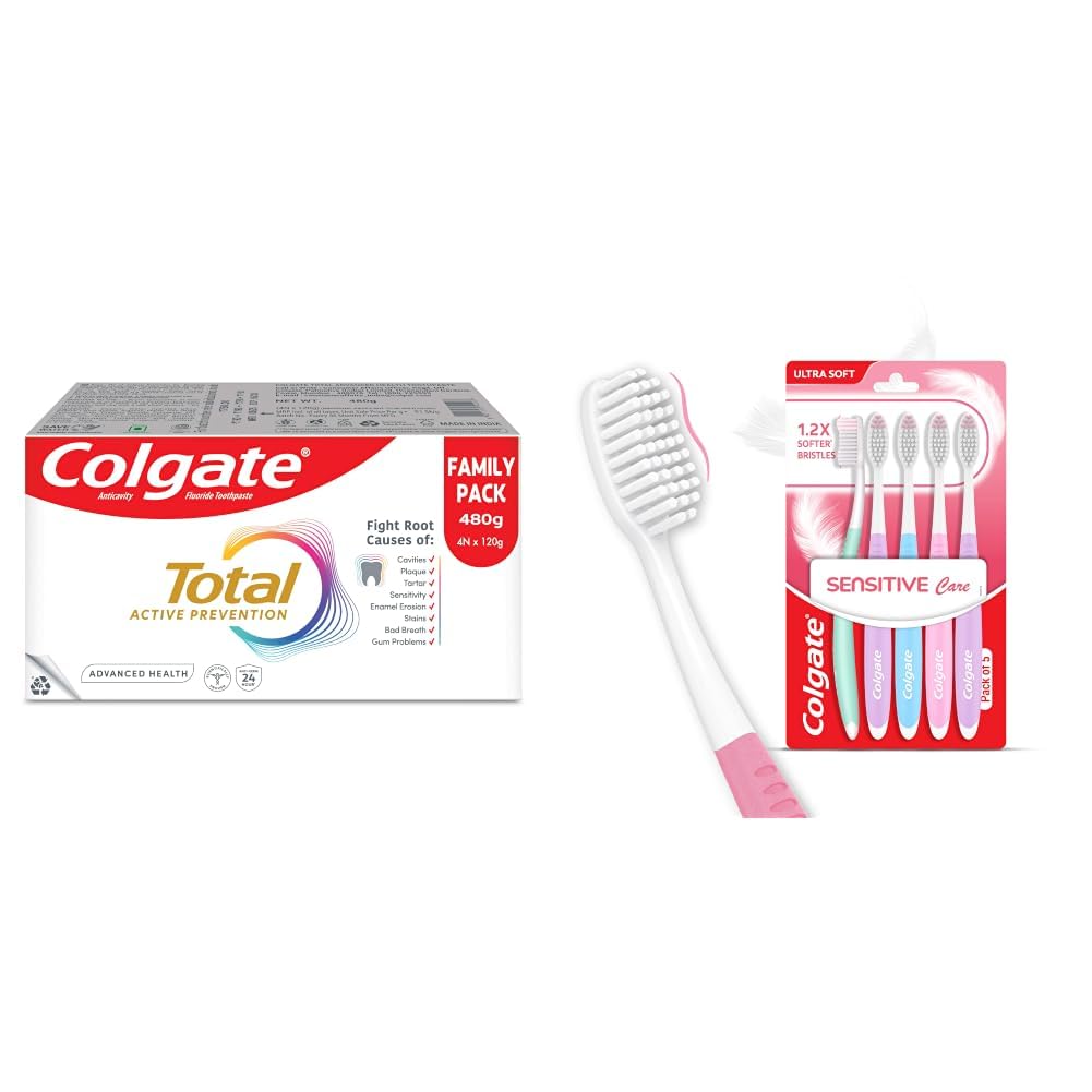 Colgate Total Advanced Health Anti-germ Toothpaste, 480g, Tooth Paste with 12-Hour Anti-Germ Protection & Enamel Protection for Whole Mouth Health (Combo Pack Offer) & Sensitive Care Toothbrush Set-image-35