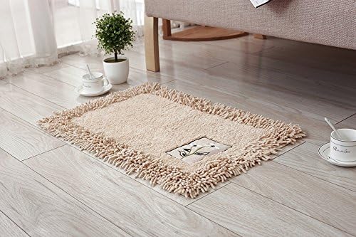 Lesic Non-Slip Microfiber Mats for Bathroom Cotton Embroidered Patch Bath Rugs 20x32 inches, Light Coffee
