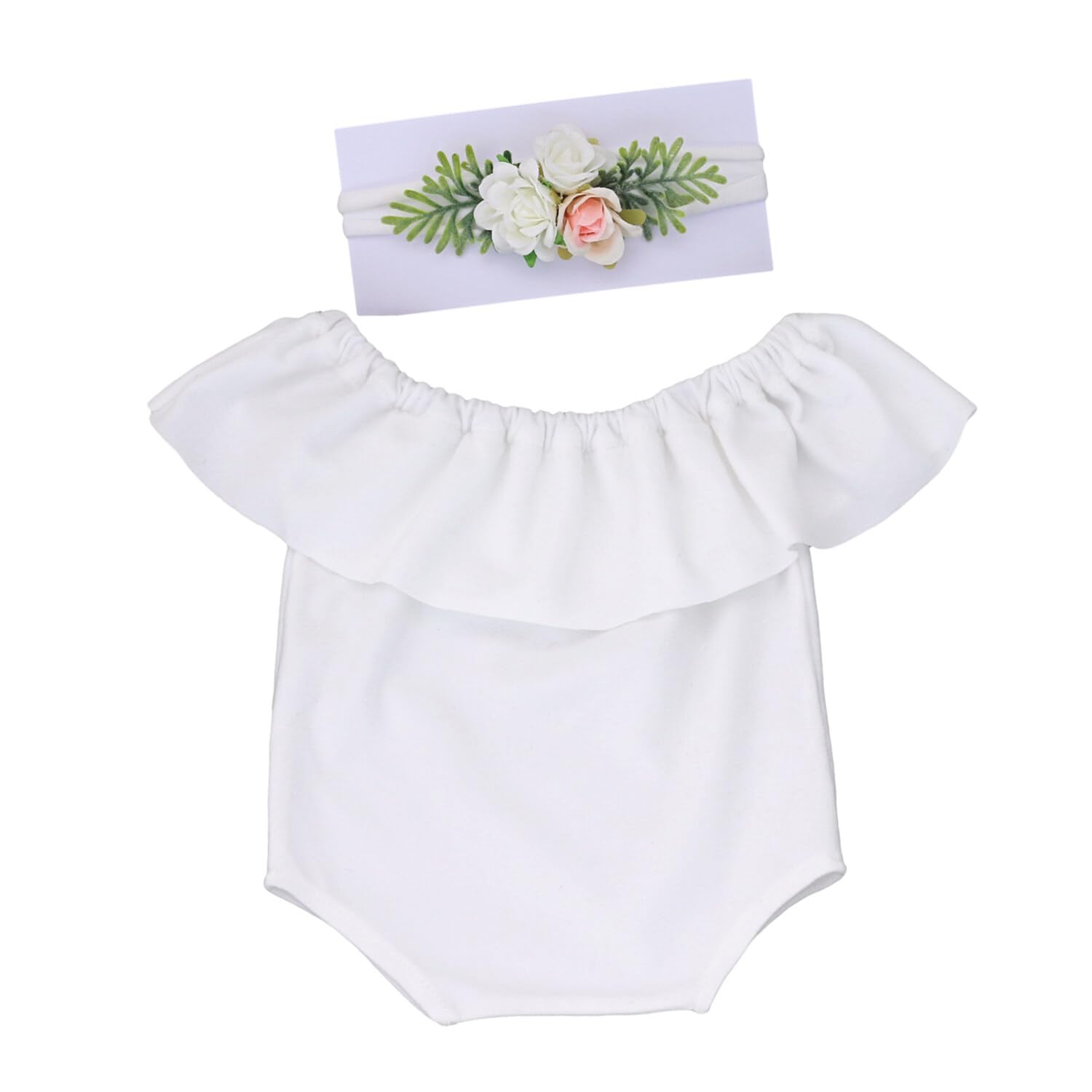 Surakey Newborn Photography Outfits Girl Dress Infant Cute Rompers Summer Newborn with Flower Headband Photography Props (White)