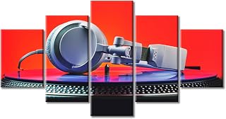 TUMOVO Bedroom Wall Decor Player Turntable Vinyl Records Wall Art Headphones Art Prints Modern Canvas Frame Wall Artwork DJ Sound Technology Pictures for Living Room Wall Decoration, 60"x32"