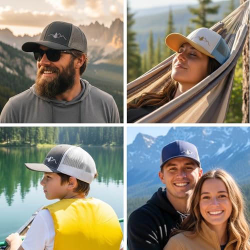 Image of LINDO Trucker Hat [ Great Outdoors Design ] for Men and Women: Mid Profile Cap with Breathable Mesh Back and Adjustable Snap