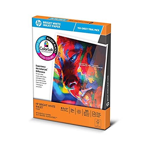 HP Printer Paper 8.5x11 BrightWhite 24 lb Trial Pack 150 Sheets 100 Bright Made in USA FSC Certified Copy Paper HP Compatible 203500R