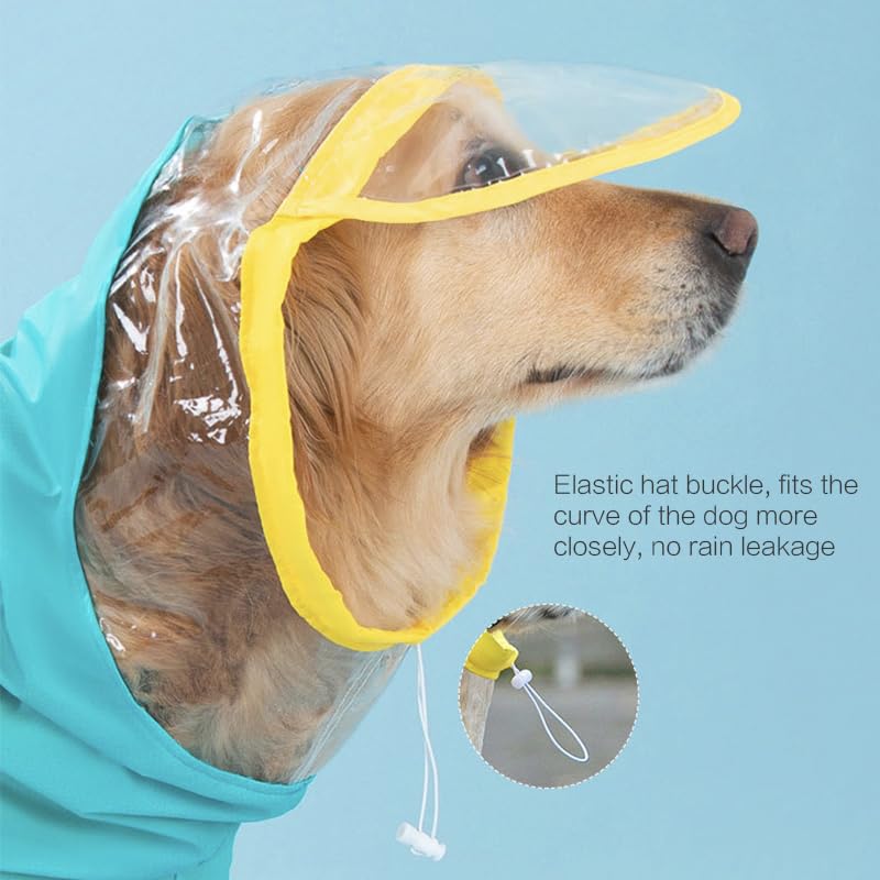 Kryrinl Dog Raincoat with Hood - Waterproof Jacket with Leash Hole, Lightweight, Yellow and Blue, 7XL for Medium and Large Dogs