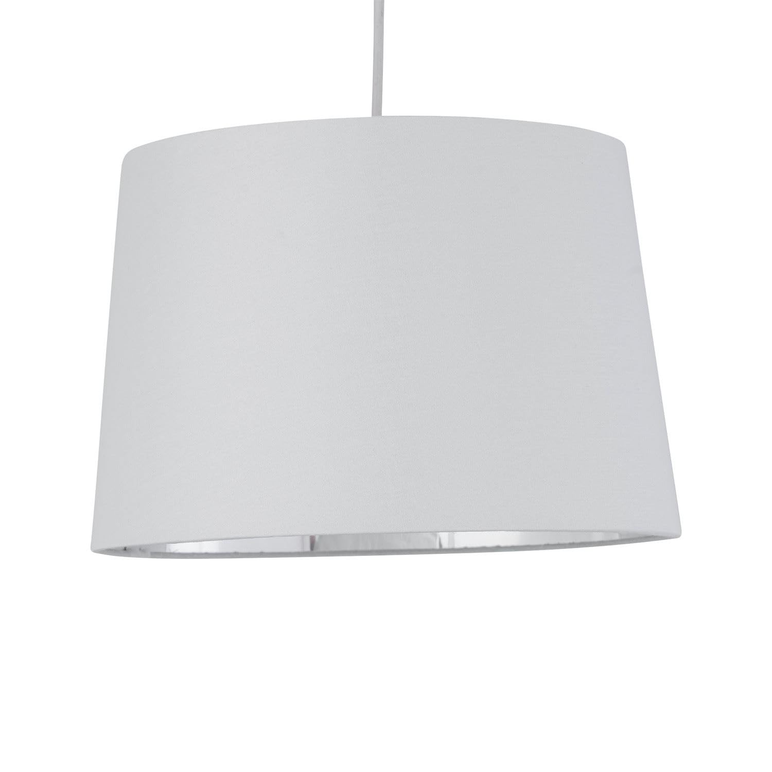 White Fabric with Silver Inner Easy Fit Light Shade/Lampshade for Ceiling Light or Table Lamps, 28cm Diameter