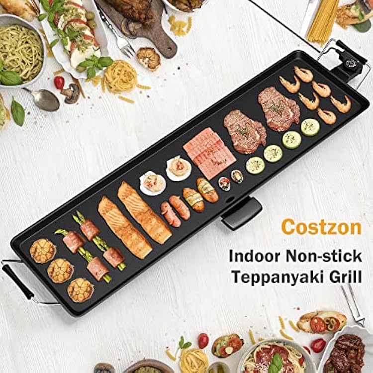 Costzon 35 Electric Griddle, 2000W Nonstick Extra Large Griddle, Long Table Top Grill w/5-Level Temp & Drip Tray, Indoor Outdoor Cooking Plates Teppanyaki Grill for Pancake, BBQ, Camping Gatherings