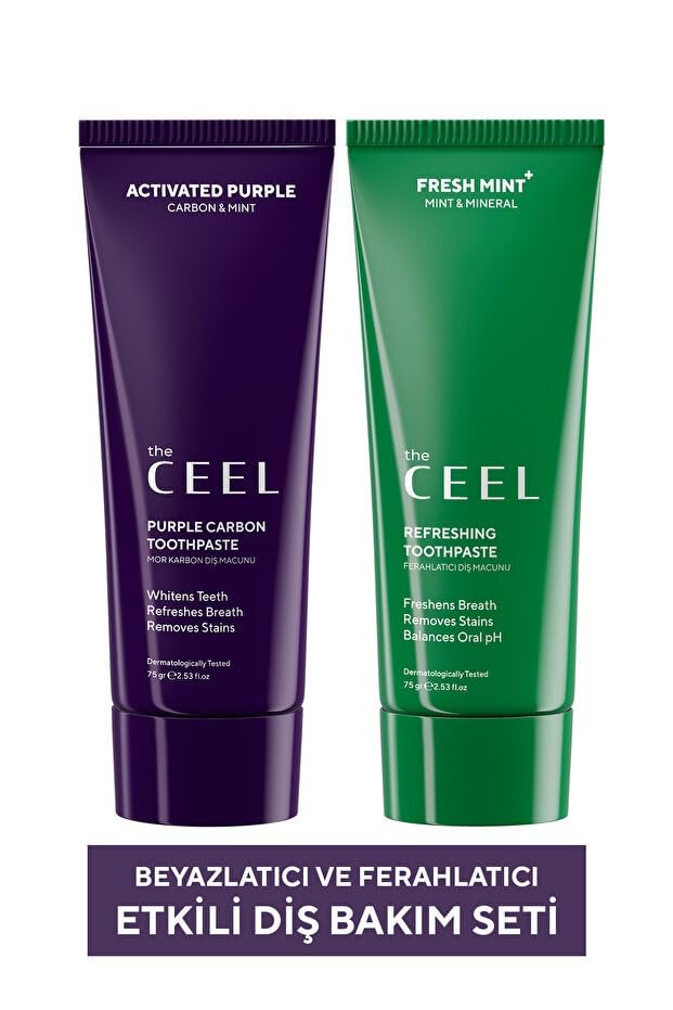 The Ceel 2'li Ağız Bakım Seti - Aktif Mor Karbon Diş Macunu (75g) ve Fresh Mint Naneli Diş Macunu (75g) - Leke Karşıtı, Florürlü ve Ferah Nefes Destekleyici Günlük Rutin