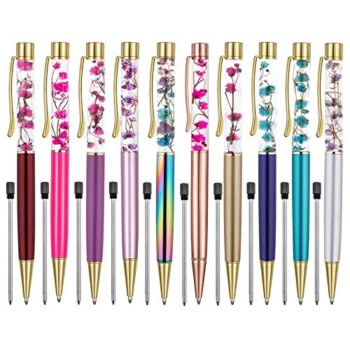 Ballpoint Pens,10 PCS Metal Ball Pens Flower Ballpoint Pen Refillable Black Ink for Desk Accessories