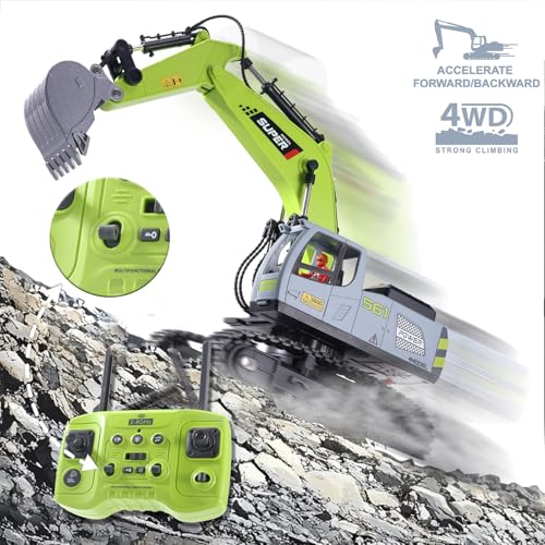 Image of Remote Control Excavator Toys for Boys,16 Channel Dual Speed Control RC Excavator Construction Toys with Metal Shovel & Light,Simulated Smoke,Christmas Birthday Gift Toy for Boys Kids