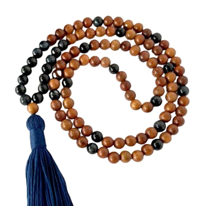 Natural Blue Tigers Eye & Agarwood 10MM Round smooth Beaded Handmade Prayer Mala. 108+1 Beads Necklace For Meditaion, Yoga, Prayer, Healing. |RR_MALA_0513_10MM-image-20