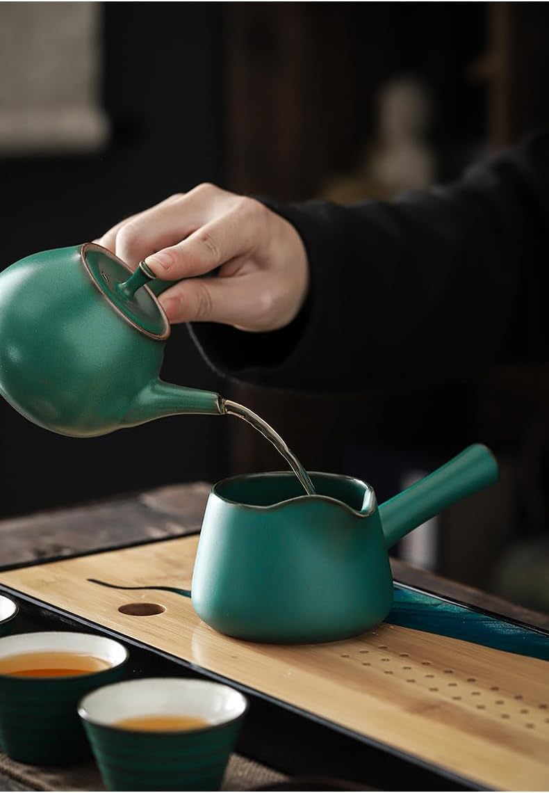 Retro Ceramic Fairness Cup, Wood Handle, Tea Strainer, Tea Sea, Creative Tea Accessories-style1