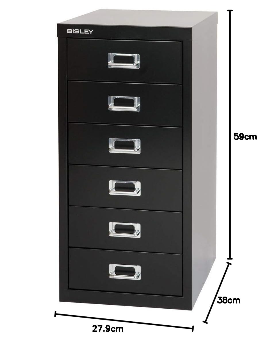 BISLEY MultiDrawer, 29er Serie, DIN A4, 6 Schubladen, Metall, 633 Schwarz, 38 x 27.9 x 59 cm