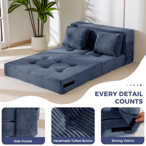 Image of MAXYOYO Convertible Sofa Bed, Fold Out Sofa Couch with Pillow for Adults | Loveseat Sofa 4 in 1 Tufted Folding Couch Bed Foam Floor Couch, Lazy Chair for Living Room Bedroom Guest Room, Dusty Blue