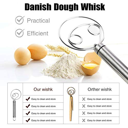 Inmorven Danish Dough Whisk, 2 Pack Premium Stainless Steel Dutch Whisk, Large Hand Mixer Artisan Blender For Bread, Pastry, Pizza Dough - Perfect Baking