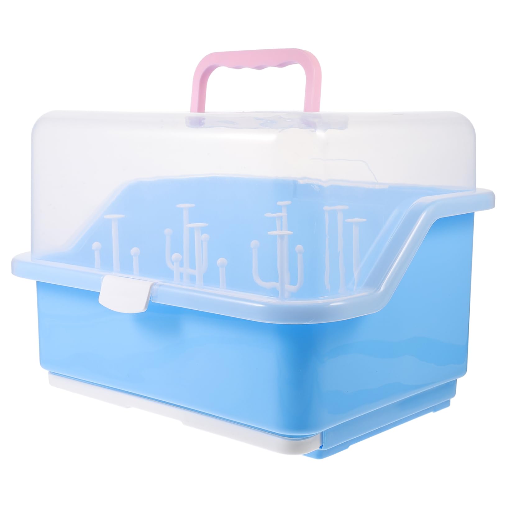 Boîte De Rangement pour Biberons Support De Séchage Plastique avec Couvercle Organisateur Pratique pour Biberons Et Vaisselle Design Portable avec Poignée Matériau Couleur